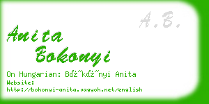 anita bokonyi business card